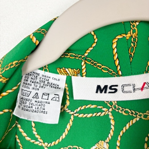 Vintags 80s Ms Chaus Green Gold Chain Print Midi Dress Sz 12 - Picture 7 of 10